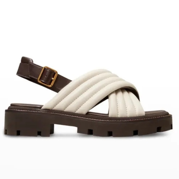 Tory Burch Shoes - Tory Burch Lug Sole Heeled Sandals Quilted Leather Crisscross size 8